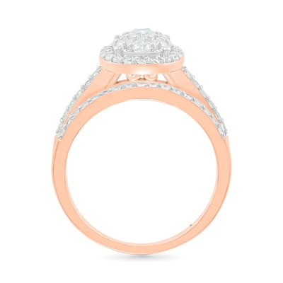 0.96 CT. T.W. Oval-Shaped Multi-Diamond Frame Bridal Set in 10K Rose Gold