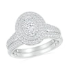 Thumbnail Image 1 of 0.95 CT. T.W. Oval-Shaped Multi-Diamond Double Frame Bridal Set in 10K White Gold