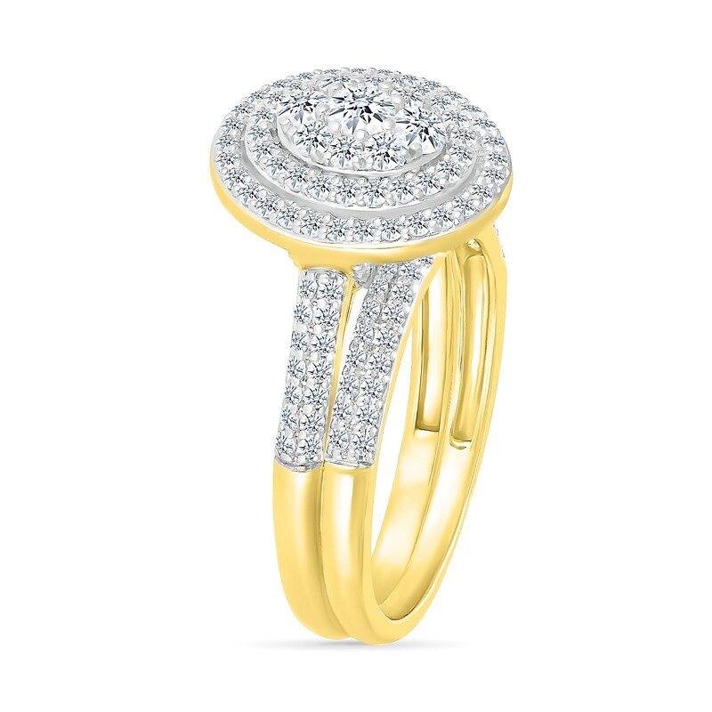 Main Image 2 of 0.95 CT. T.W. Oval-Shaped Multi-Diamond Double Frame Bridal Set in 10K Gold