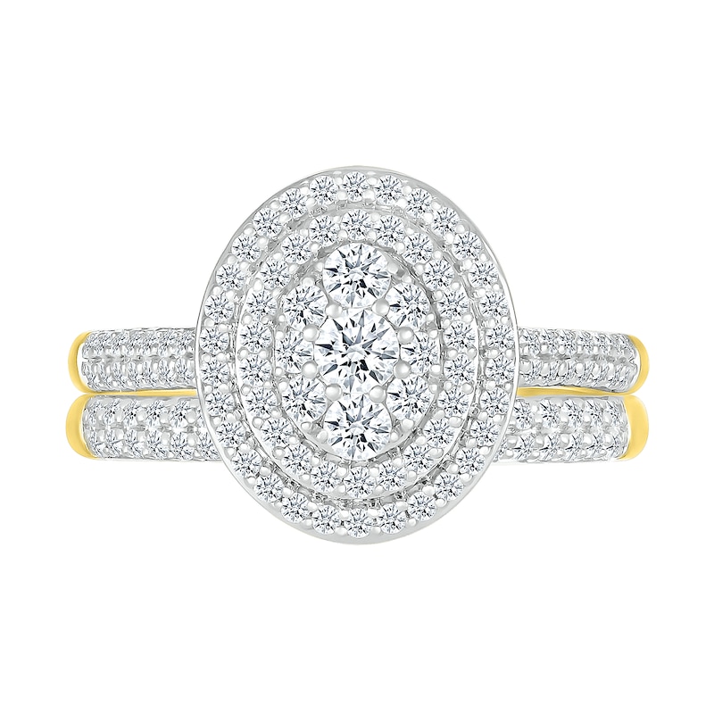 Main Image 3 of 0.95 CT. T.W. Oval-Shaped Multi-Diamond Double Frame Bridal Set in 10K Gold