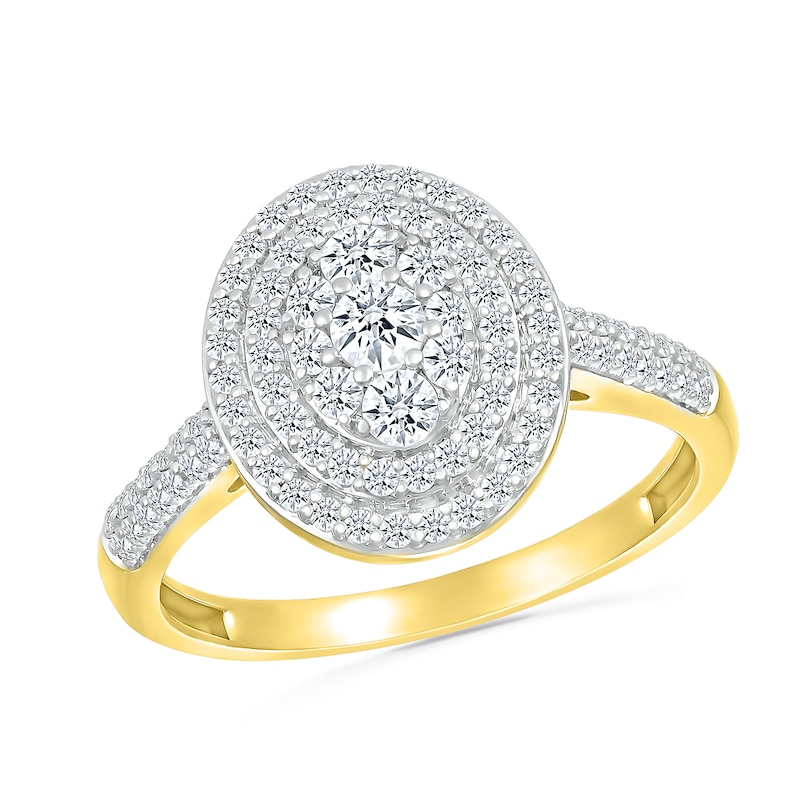 Main Image 5 of 0.95 CT. T.W. Oval-Shaped Multi-Diamond Double Frame Bridal Set in 10K Gold