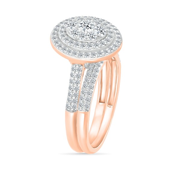 0.95 CT. T.W. Oval-Shaped Multi-Diamond Double Frame Bridal Set in 10K Rose Gold