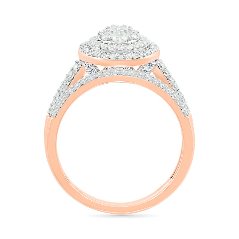 0.95 CT. T.W. Oval-Shaped Multi-Diamond Double Frame Bridal Set in 10K Rose Gold