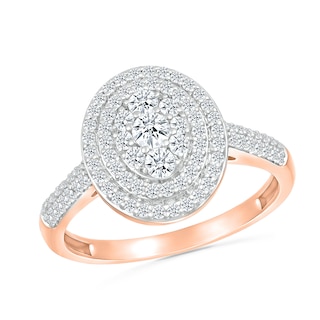 0.95 CT. T.W. Oval-Shaped Multi-Diamond Double Frame Bridal Set in 10K Rose Gold