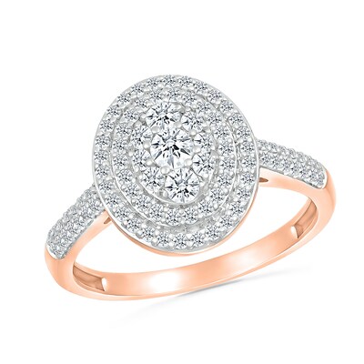 0.95 CT. T.W. Oval-Shaped Multi-Diamond Double Frame Bridal Set in 10K Rose Gold