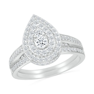 0.95 CT. T.W. Pear-Shaped Multi-Diamond Double Frame Bridal Set in 10K Gold