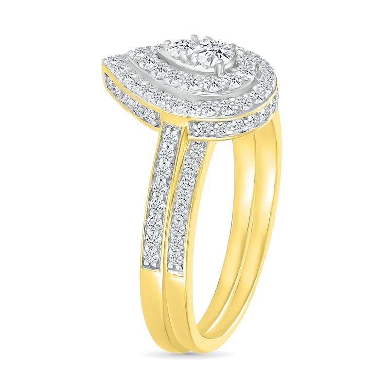 0.95 CT. T.W. Pear-Shaped Multi-Diamond Double Frame Bridal Set in 10K Gold