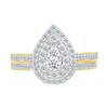 Thumbnail Image 2 of 0.95 CT. T.W. Pear-Shaped Multi-Diamond Double Frame Bridal Set in 10K Gold