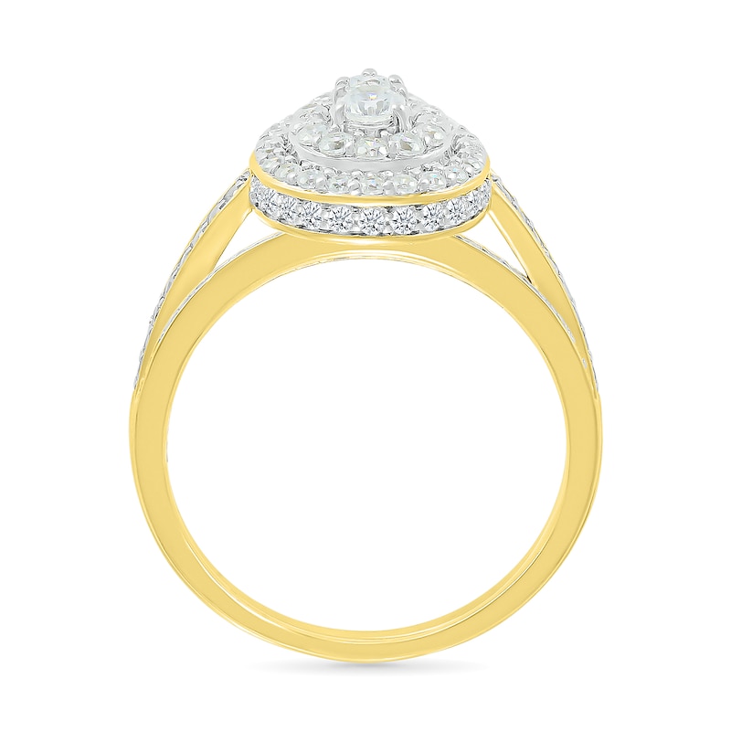 0.95 CT. T.W. Pear-Shaped Multi-Diamond Double Frame Bridal Set in 10K Gold