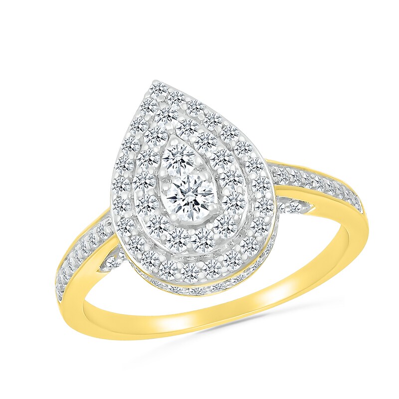 0.95 CT. T.W. Pear-Shaped Multi-Diamond Double Frame Bridal Set in 10K Gold