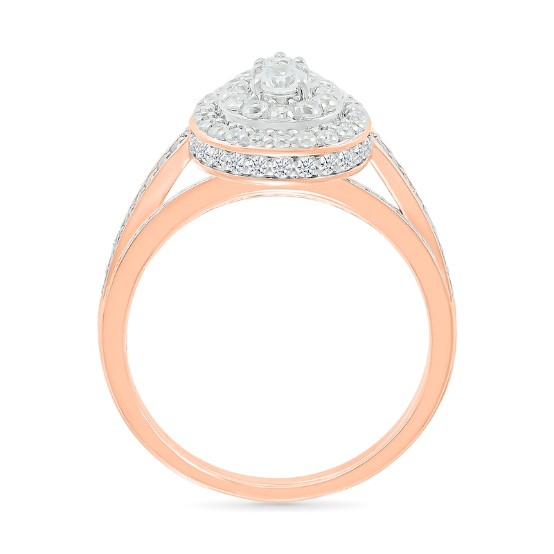 0.95 CT. T.W. Pear-Shaped Multi-Diamond Double Frame Bridal Set in 10K Rose Gold