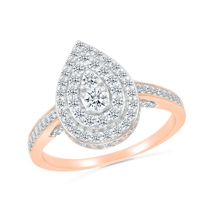 0.95 CT. T.W. Pear-Shaped Multi-Diamond Double Frame Bridal Set in 10K Rose Gold