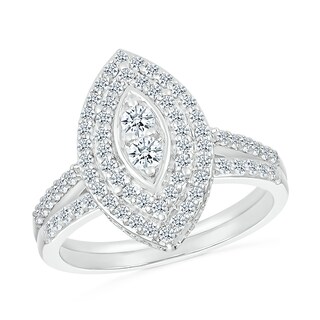 0.96 CT. T.W. Marquise-Shaped Multi-Diamond Double Frame Bridal Set in 10K Gold