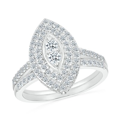 0.96 CT. T.W. Marquise-Shaped Multi-Diamond Double Frame Bridal Set in 10K Gold