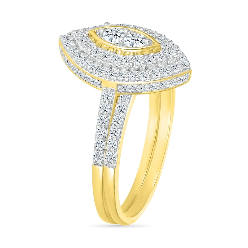Main Image 2 of 0.96 CT. T.W. Marquise-Shaped Multi-Diamond Double Frame Bridal Set in 10K Gold