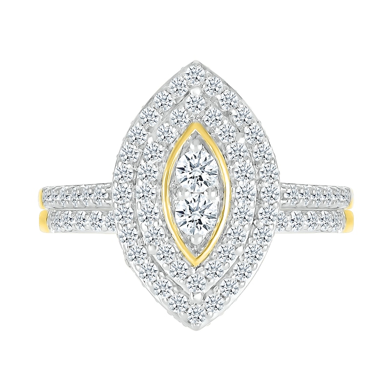 Main Image 3 of 0.96 CT. T.W. Marquise-Shaped Multi-Diamond Double Frame Bridal Set in 10K Gold