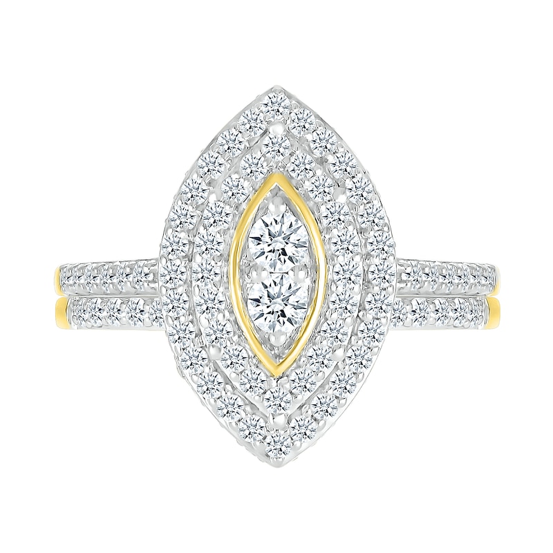 0.96 CT. T.W. Marquise-Shaped Multi-Diamond Double Frame Bridal Set in 10K Gold