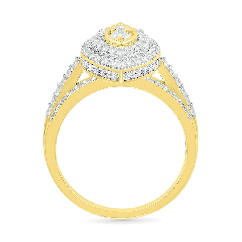 Main Image 4 of 0.96 CT. T.W. Marquise-Shaped Multi-Diamond Double Frame Bridal Set in 10K Gold