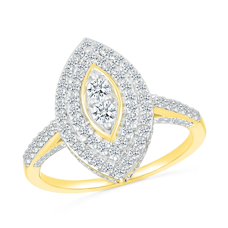 0.96 CT. T.W. Marquise-Shaped Multi-Diamond Double Frame Bridal Set in 10K Gold