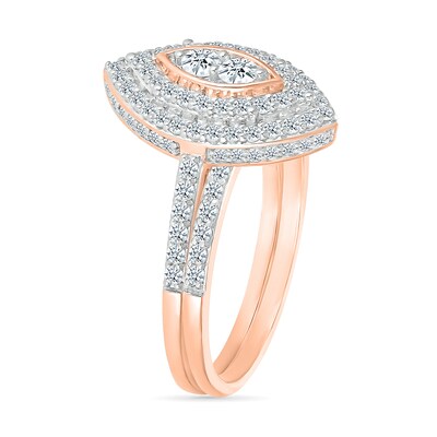 0.96 CT. T.W. Marquise-Shaped Multi-Diamond Double Frame Bridal Set in 10K Rose Gold