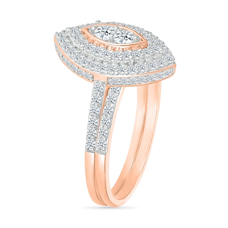 0.96 CT. T.W. Marquise-Shaped Multi-Diamond Double Frame Bridal Set in 10K Rose Gold