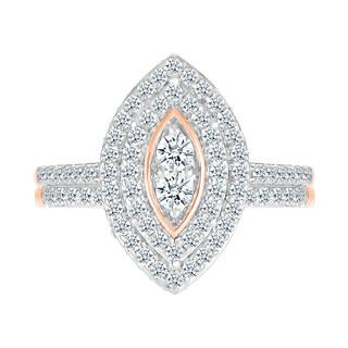 0.96 CT. T.W. Marquise-Shaped Multi-Diamond Double Frame Bridal Set in 10K Rose Gold