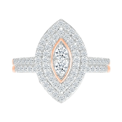 0.96 CT. T.W. Marquise-Shaped Multi-Diamond Double Frame Bridal Set in 10K Rose Gold