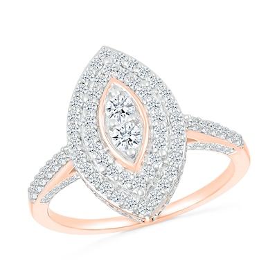 0.96 CT. T.W. Marquise-Shaped Multi-Diamond Double Frame Bridal Set in 10K Rose Gold