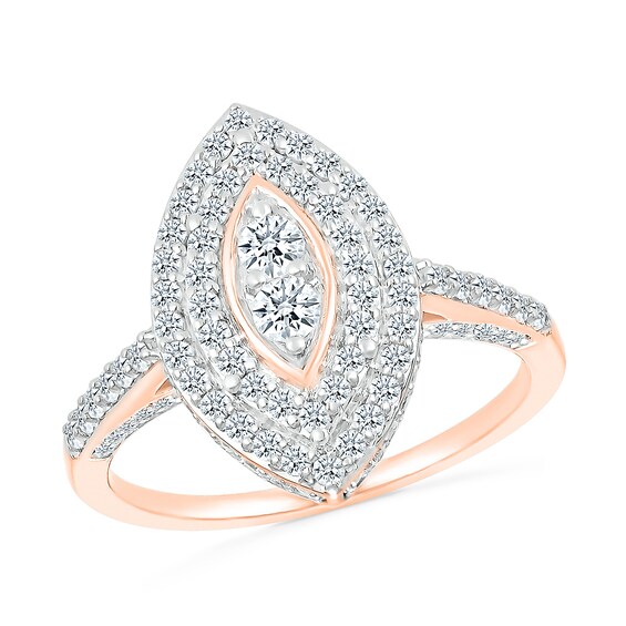 0.96 CT. T.W. Marquise-Shaped Multi-Diamond Double Frame Bridal Set in 10K Rose Gold