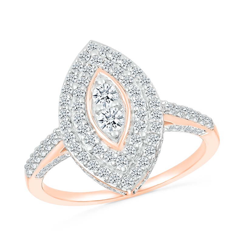 0.96 CT. T.W. Marquise-Shaped Multi-Diamond Double Frame Bridal Set in 10K Rose Gold
