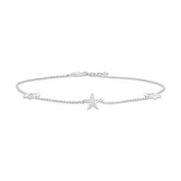 0.06 CT. T.W. Diamond Star Station Anklet in Sterling Silver – 10&quot;