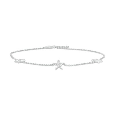 0.06 CT. T.W. Diamond Star Station Anklet in Sterling Silver – 10"