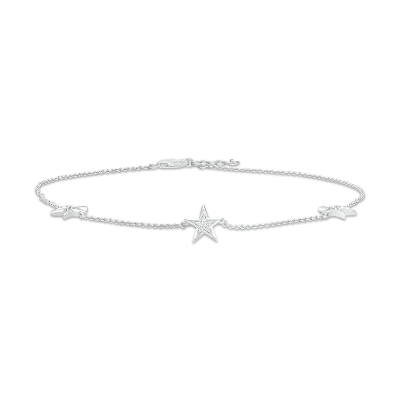 0.06 CT. T.W. Diamond Star Station Anklet in Sterling Silver – 10"