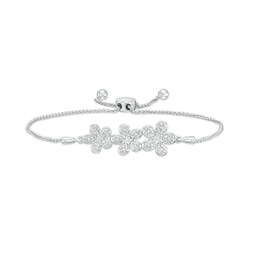 0.06 CT. T.W. Diamond Flower Trio Bolo Bracelet in Sterling Silver – 9.5&quot;