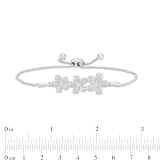 0.06 CT. T.W. Diamond Flower Trio Bolo Bracelet in Sterling Silver – 9.5"
