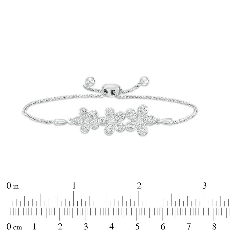 0.06 CT. T.W. Diamond Flower Trio Bolo Bracelet in Sterling Silver – 9.5"