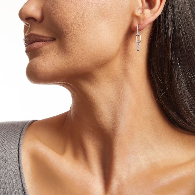 Main Image 2 of 0.16 CT. T.W. Diamond Paper Clip Link Drop Earrings in Sterling Silver