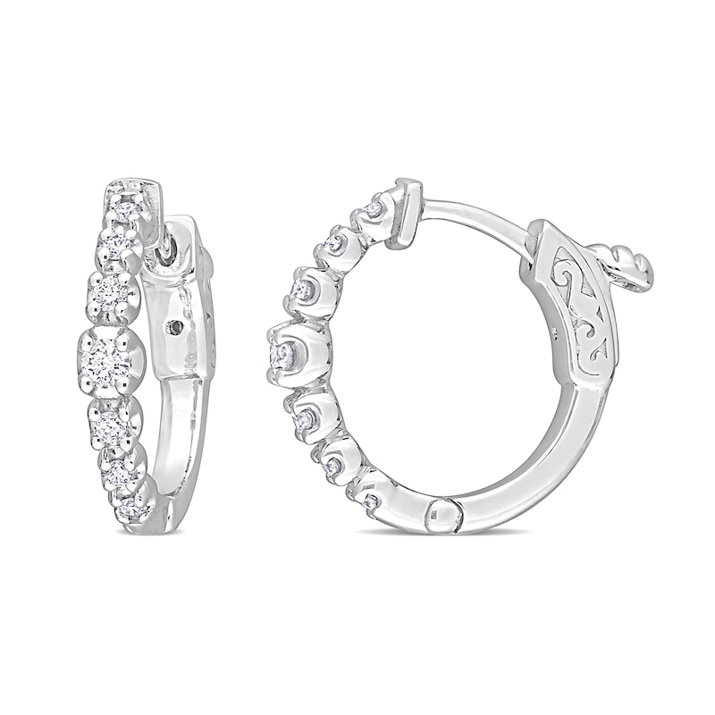 Main Image 1 of 0.22 CT. T.W. Diamond Hoop Earrings in 14K White Gold