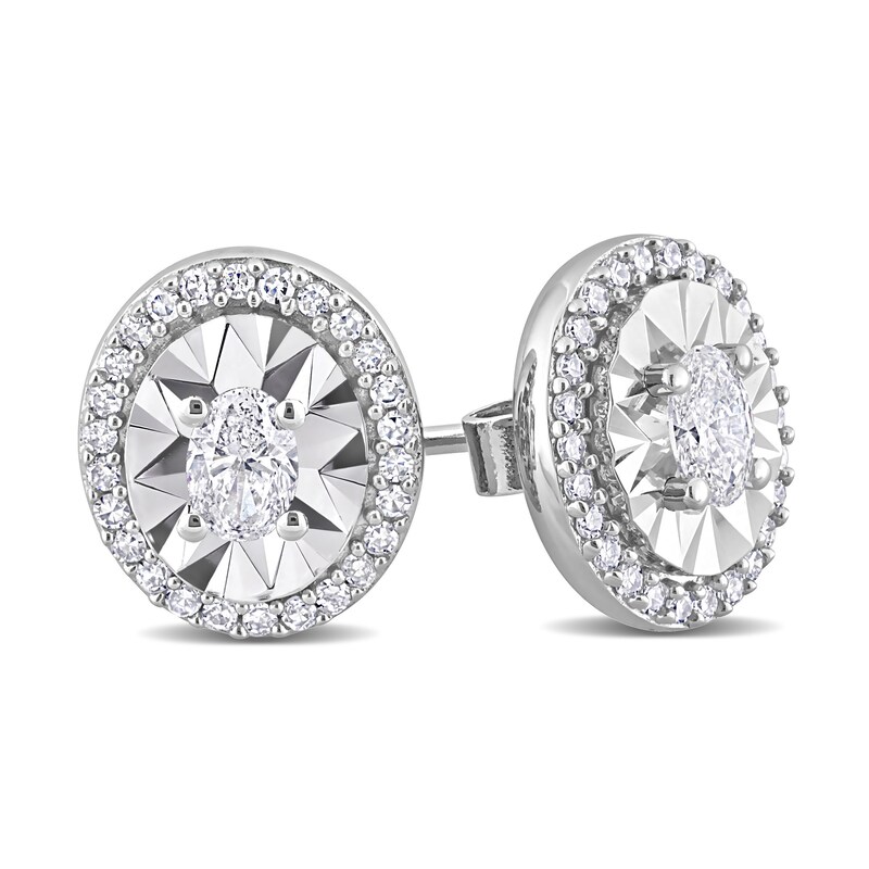 0.50 CT. T.W. Oval Diamond Frame Stud Earrings in 14K White Gold|Peoples Jewellers