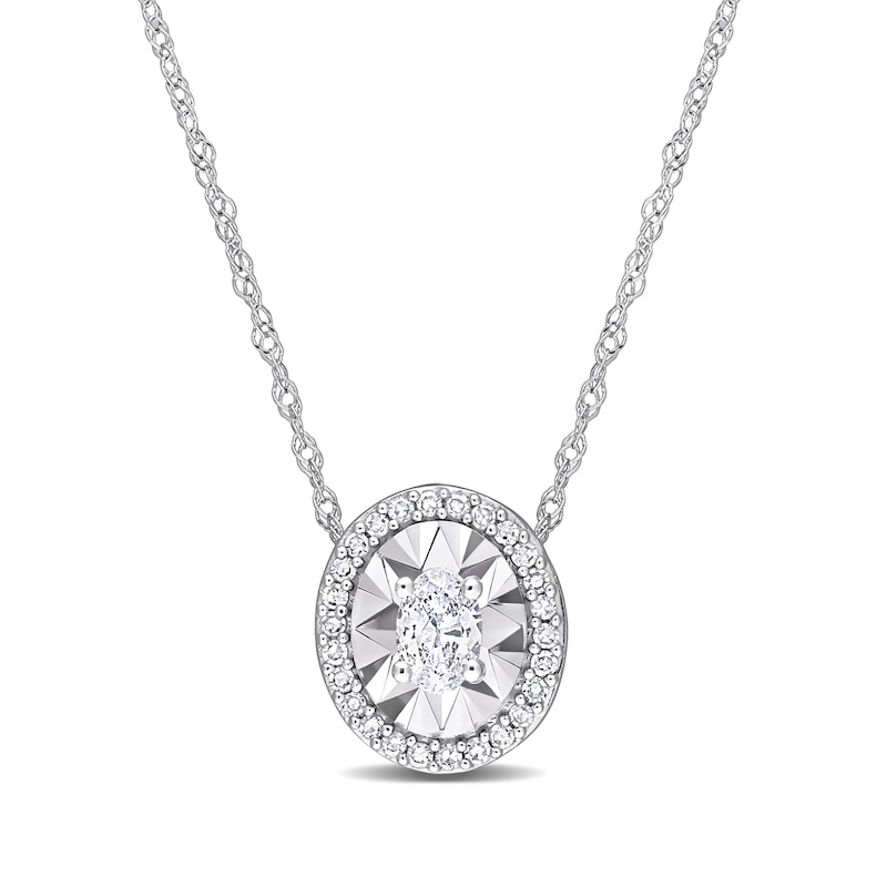 Main Image 1 of 0.25 CT. T.W. Oval Diamond Frame Pendant in 14K White Gold - 17"