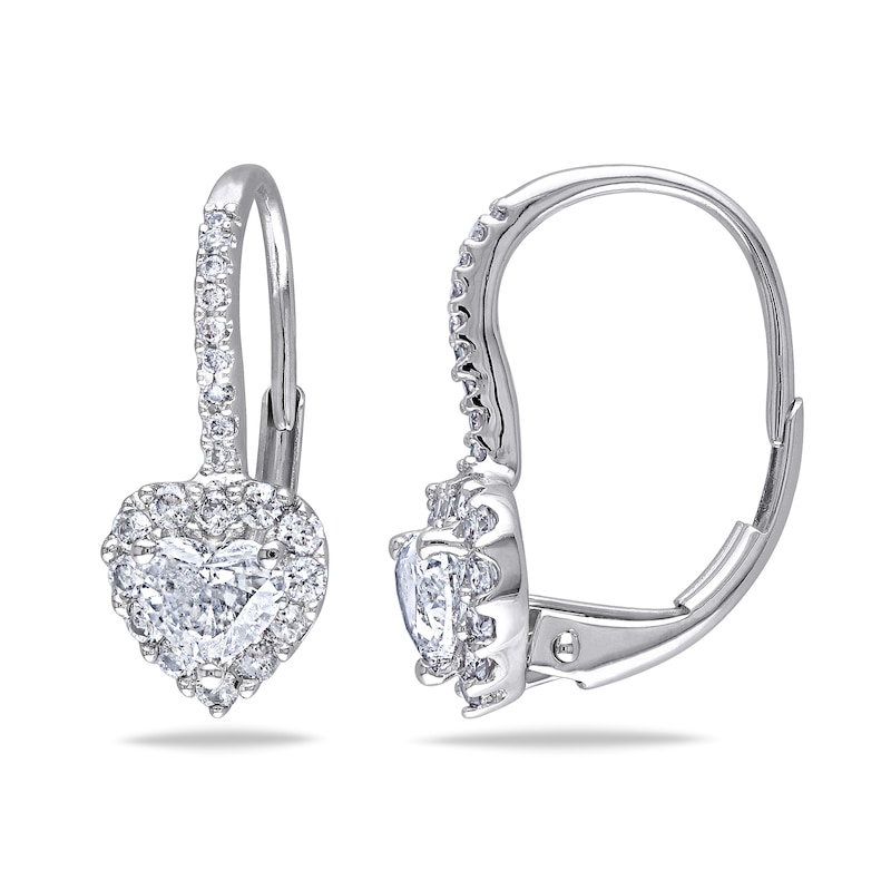 Main Image 1 of 1.00 CT. T.W. Heart-Shaped Diamond Frame Drop Earrings in 14K White Gold