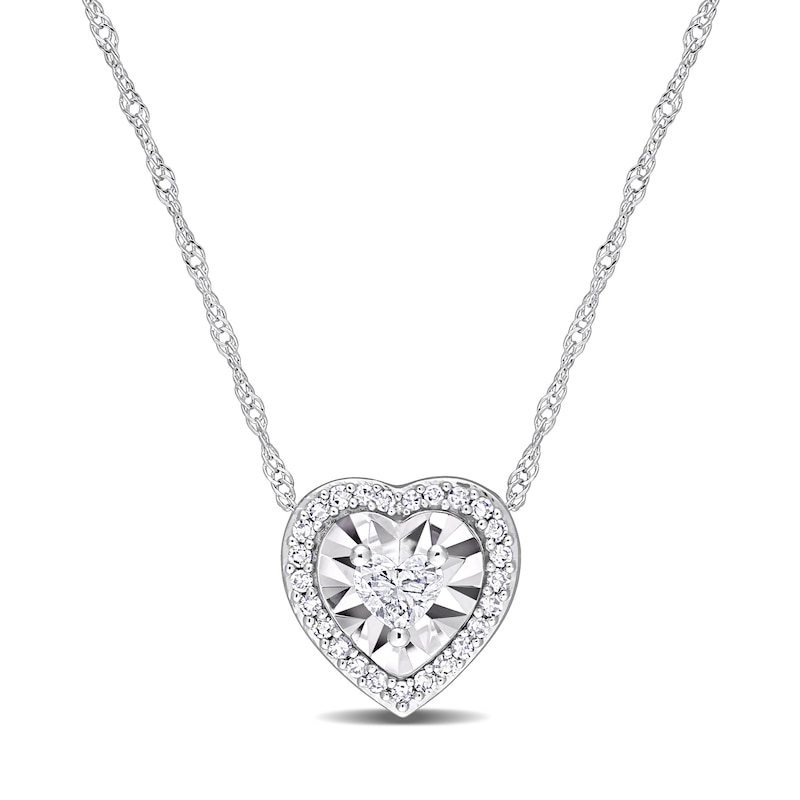 0.24 CT. T.W. Heart-Shaped Diamond Frame Pendant in 14K White Gold - 17"