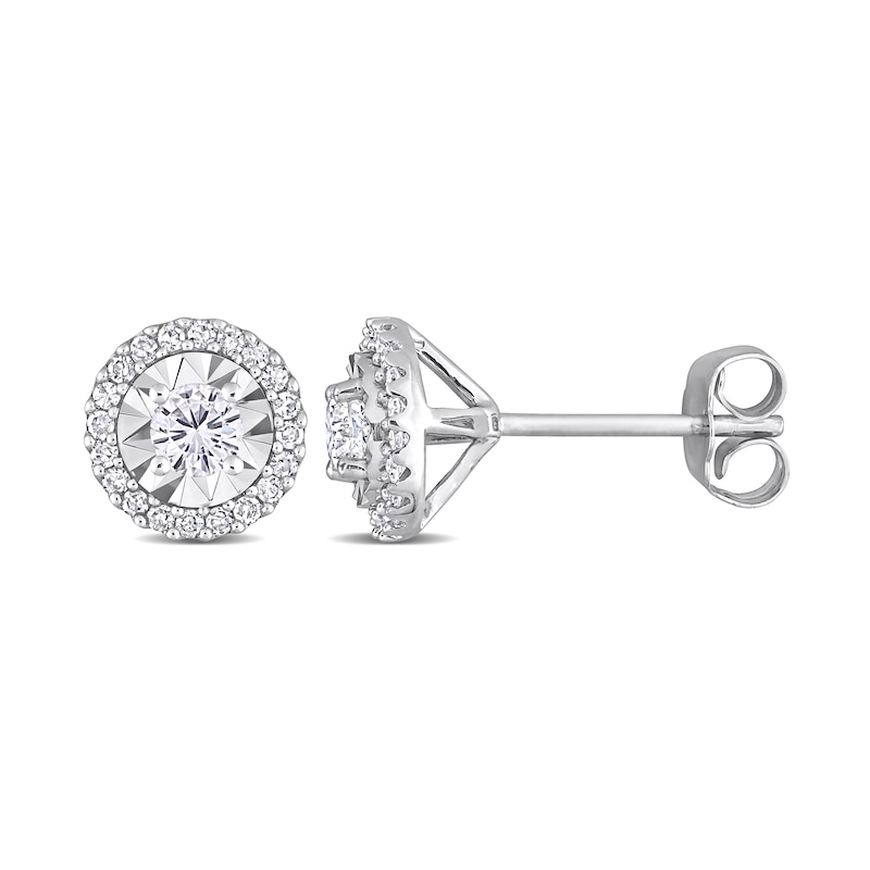 0.50 CT. T.W. Diamond Frame Raised Stud Earrings in 10K White Gold|Peoples Jewellers