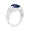 Thumbnail Image 2 of Men's Barrel-Cut Lab-Created Blue Sapphire and Diamond Accent Ring in 10K White Gold