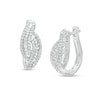 Thumbnail Image 0 of 0.50 CT. T.W. Baguette and Round Diamond Triple Row Twist Hoop Earrings in 10K White Gold