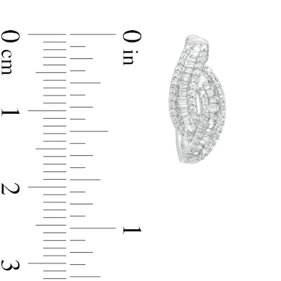 0.50 CT. T.W. Baguette and Round Diamond Triple Row Twist Hoop Earrings in 10K White Gold
