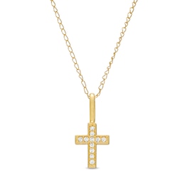 Child's Cubic Zirconia Beaded Cross Pendant in 10K Gold – 15&quot;