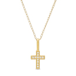 Child's Cubic Zirconia Beaded Cross Pendant in 10K Gold – 15"