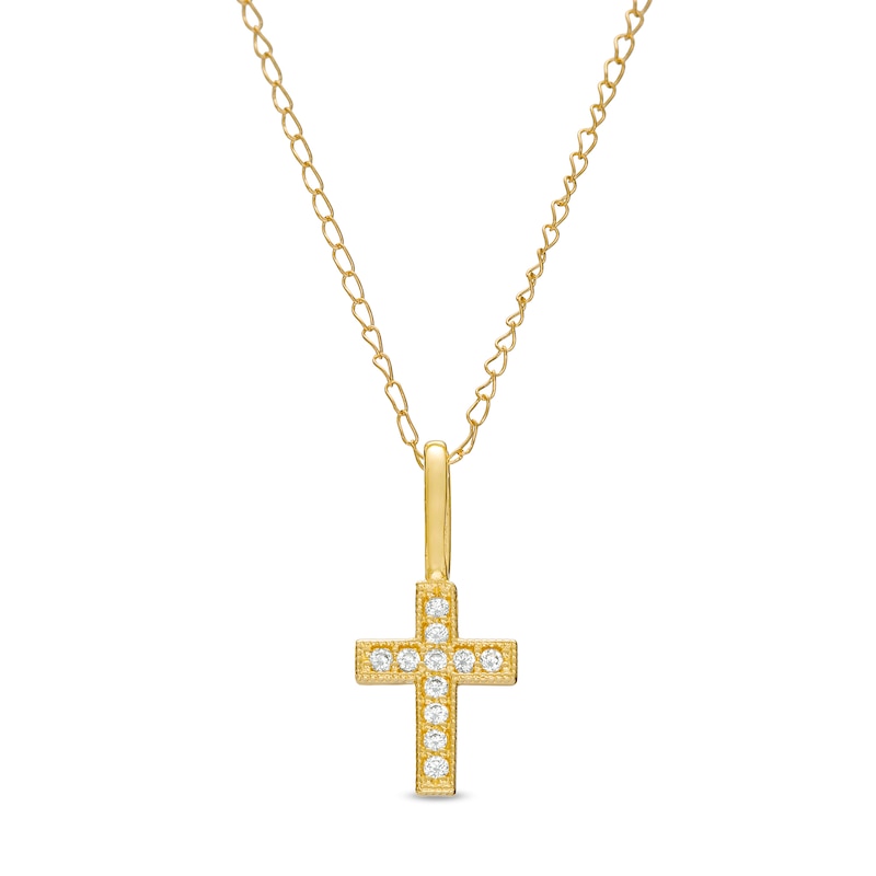 Main Image 1 of Child's Cubic Zirconia Beaded Cross Pendant in 10K Gold – 15"