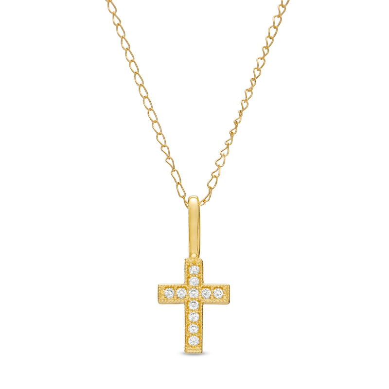 Child's Cubic Zirconia Beaded Cross Pendant in 10K Gold – 15"